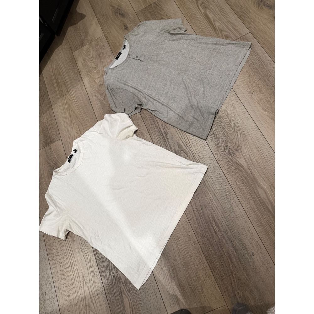 Theory Mens Shirt Bundle Grey Henley and White Slub Crew Short Sleeve X-LARGE